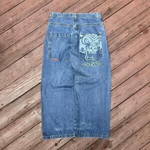 JNCO Tigers Wide Leg Jeans Size 38 Vintage Y2K Denim Tiger Embroidered